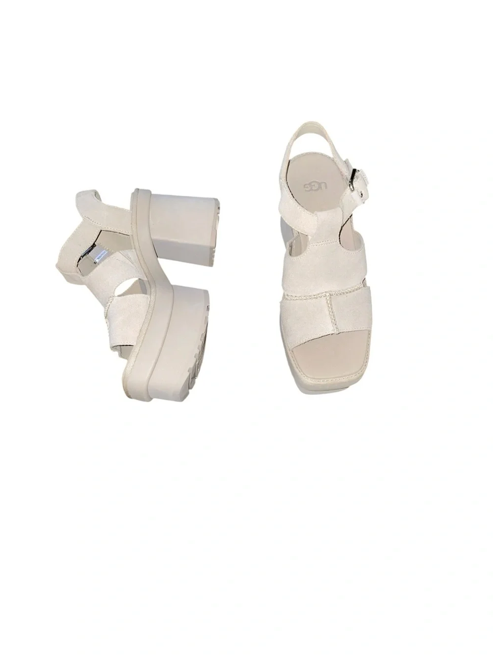 UGG New Heights Platform T-Strap Sandals Suede Mustard Seed Beige 7.5 NWT